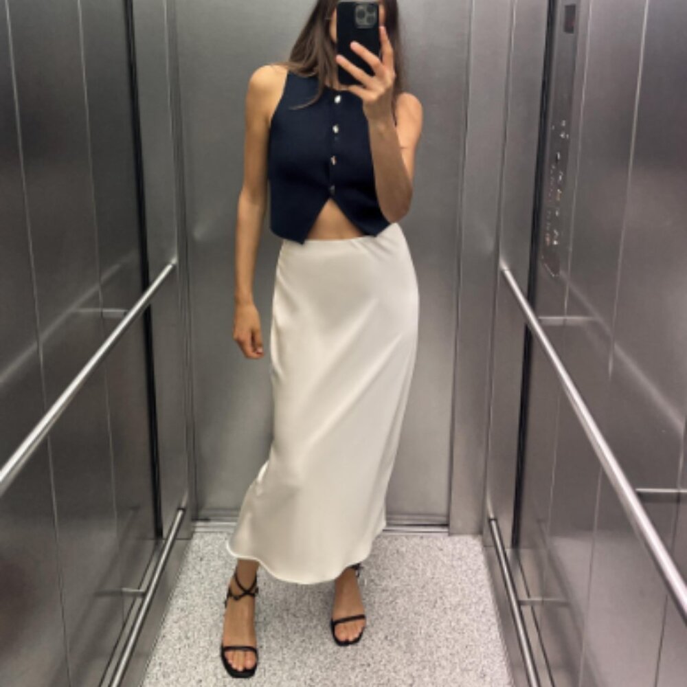 NWT Zara Satin Midi Skirt